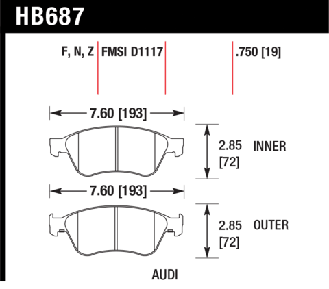 ᐉ HAWK HB687Z.750 Brake Pads Perf. Ceramic Front AUDI S6/S8 2007