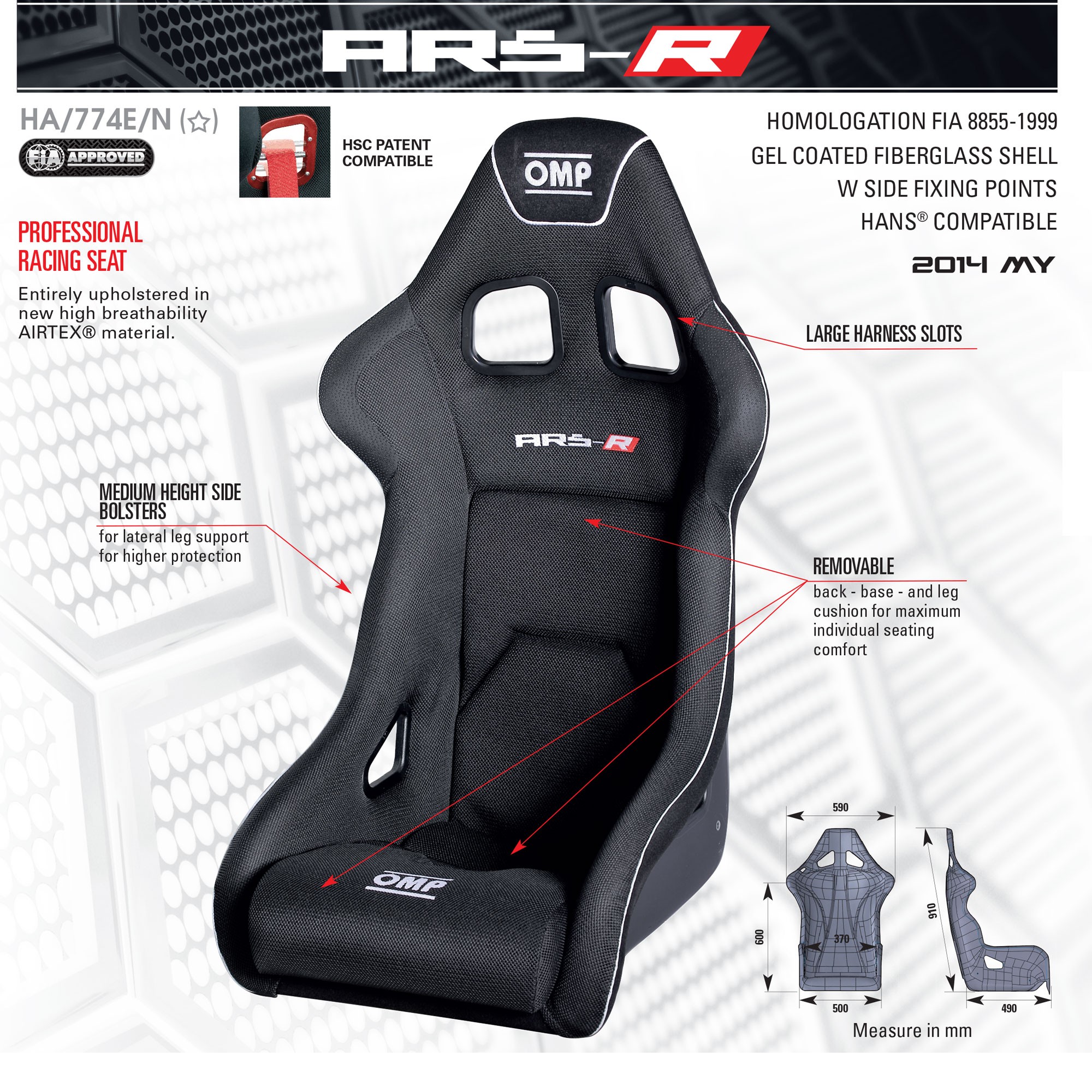 OMP HA0-0774-B01-071 (HA/774E/N) Seat (FIA) ARS-R, black (Фото-2)