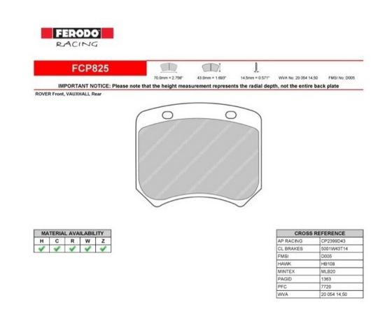 FERODO FCP825H DS2500 Brake pads Brake pads BREMBO 20.3655.01 / AP RACING (Фото-1)