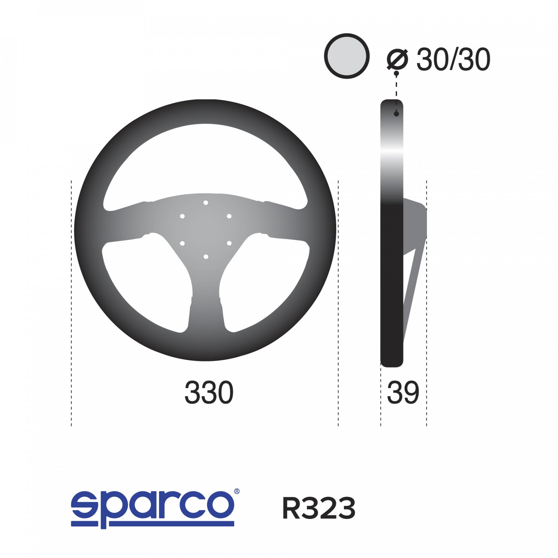 SPARCO 015R323PSNR Steering wheel R323, suede, black, diam.330m, reach 39mm (Фото-2)