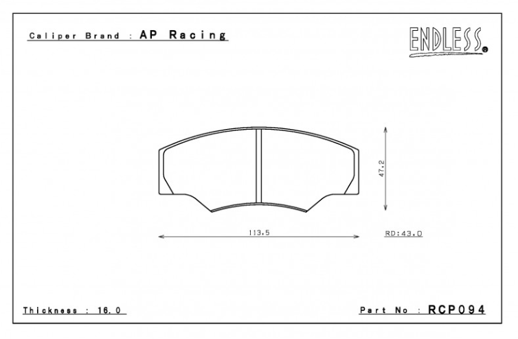ENDLESS RCP094MX72 Brake pads 16mm 4-Piston AP Racing caliper CP2340/6030 (Photo-1)