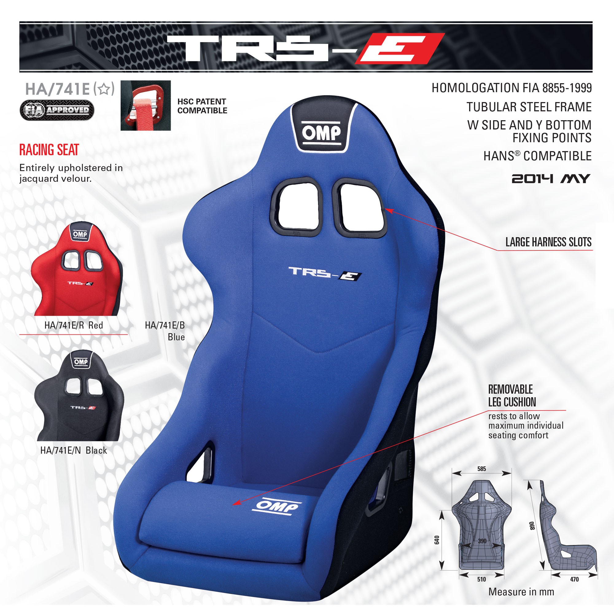 OMP HA0-0741-B01-071 (HA/741E/N) Крісло/сидіння для автоспорту (FIA) TRS-E, чорний (Фото-2)