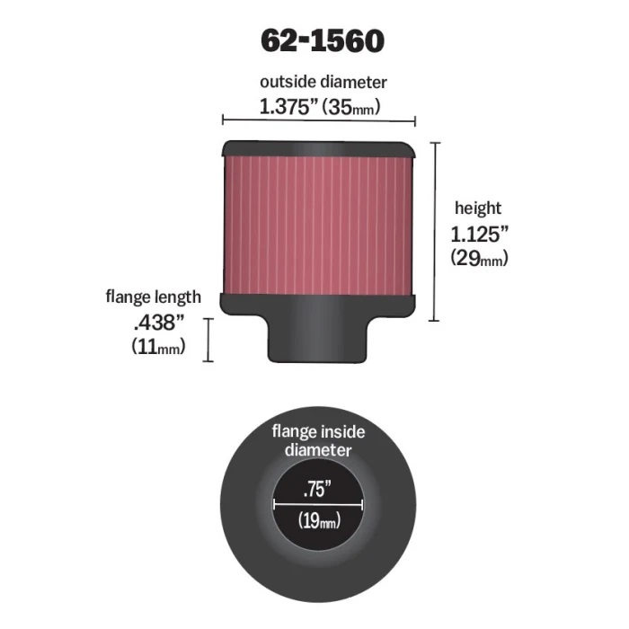 K&N 62-1560 Vent Air Filter/Breather3/4"FLG, 1-3/8"OD, 1-1/8"H (Photo-1)