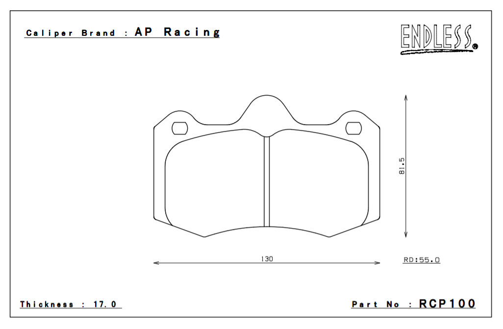 ENDLESS RCP100ME20 Brake pads 17mm 4-Piston AP Racing caliper CP6600D55 (Photo-1)