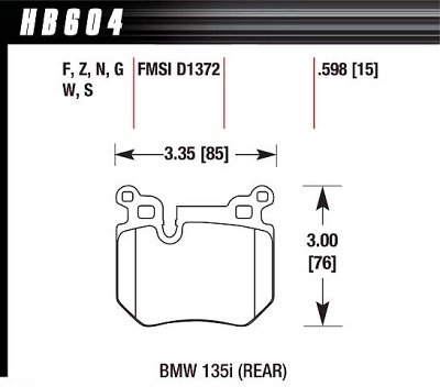 HAWK HB604F.598 Brake Pads HPS Street Rear BMW 135i (Фото-2)